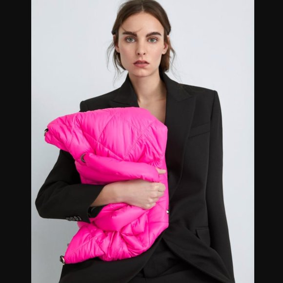 Zara Fuchsia Hot Pink Neon Quilted Shopper Tote NWT - Picture 1 of 11